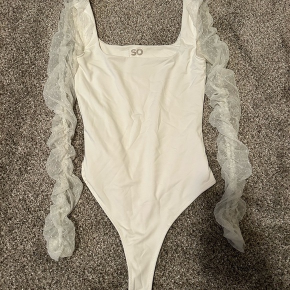 SO white long sleeve square neck mesh poka dot body suit - Picture 2 of 5